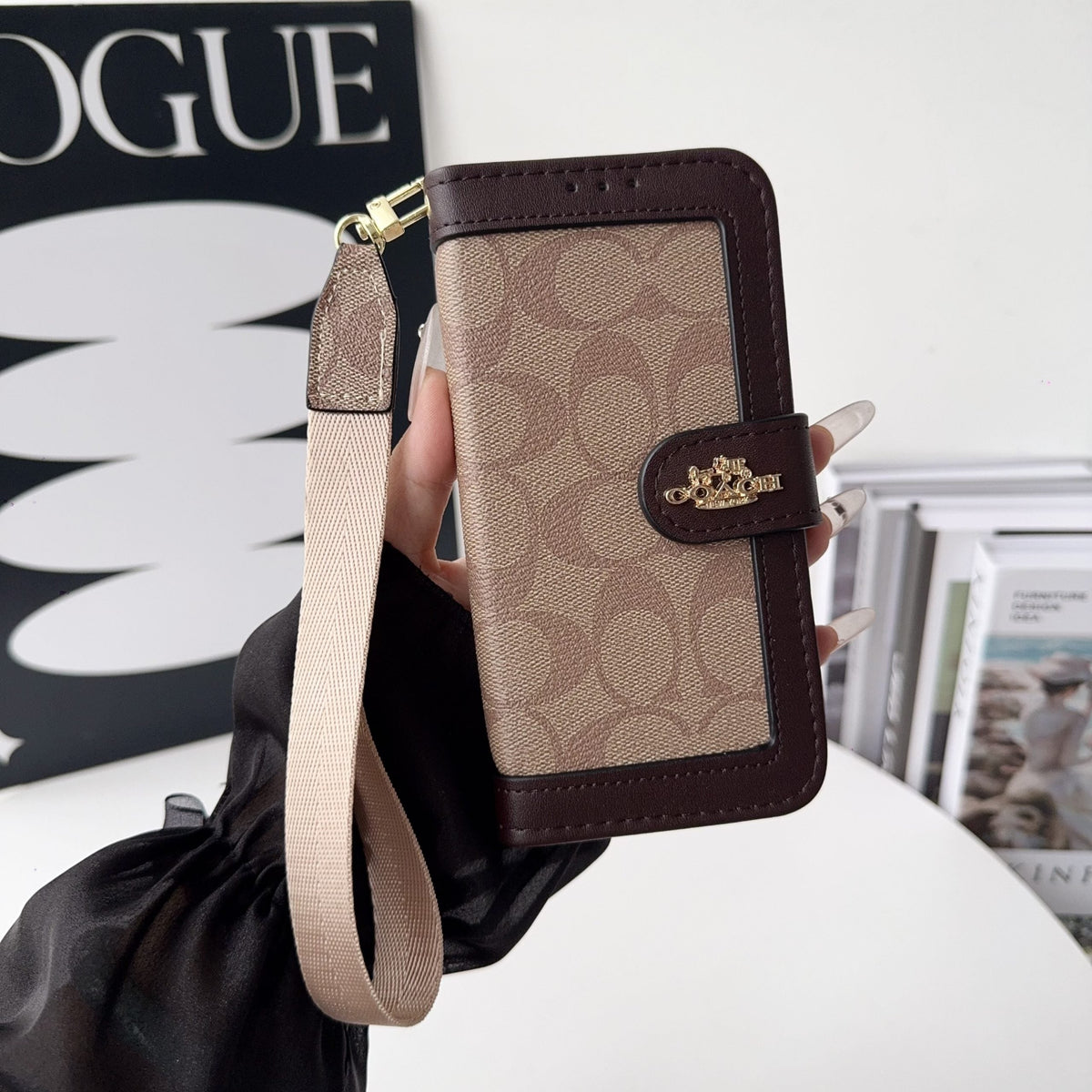 AAOO Luxuriöse Canvas Wallet Handyhülle für iPhone 12-17 mit abnehmbarer Handschlaufe & Kartenhalter