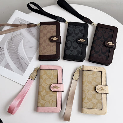 AAOO Luxuriöse Canvas Wallet Handyhülle für iPhone 12-17 mit abnehmbarer Handschlaufe & Kartenhalter