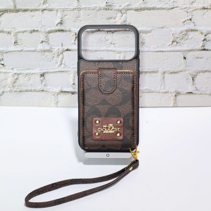 AAOO Luxury Card Holder Phone Case with Strap for iPhone 12-17 Series