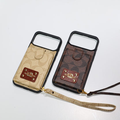 AAOO Luxury Card Holder Phone Case with Strap for iPhone 12-17 Series