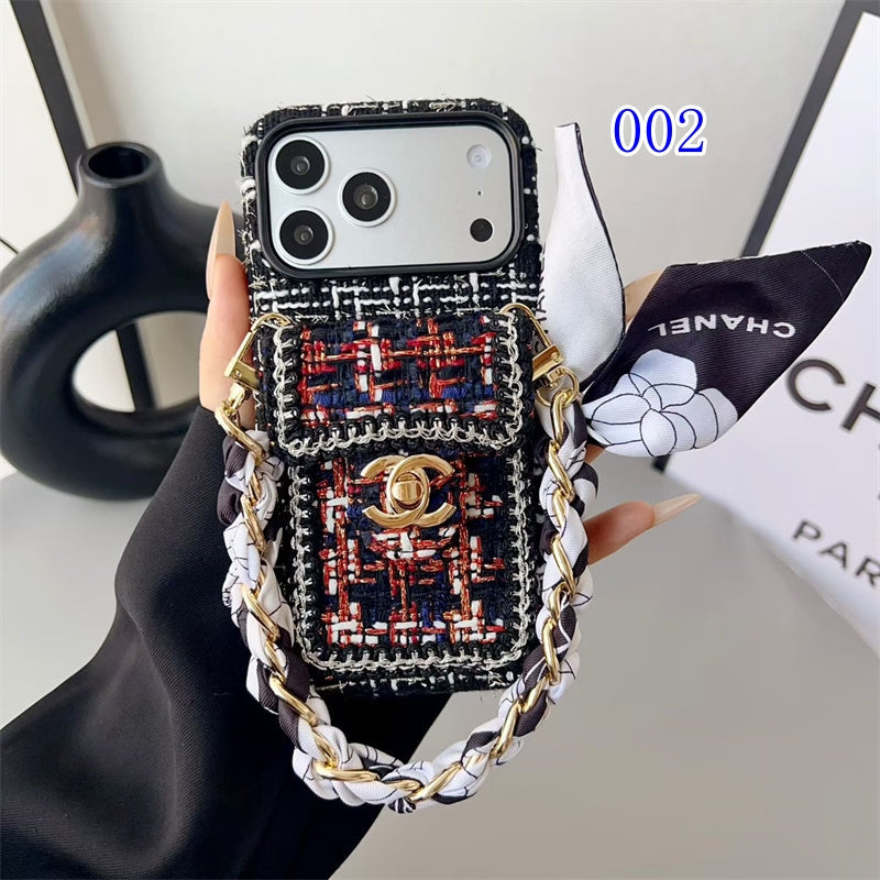 AAOO Luxury Tweed iPhone Case Classic Purse Style with Scarf Chain