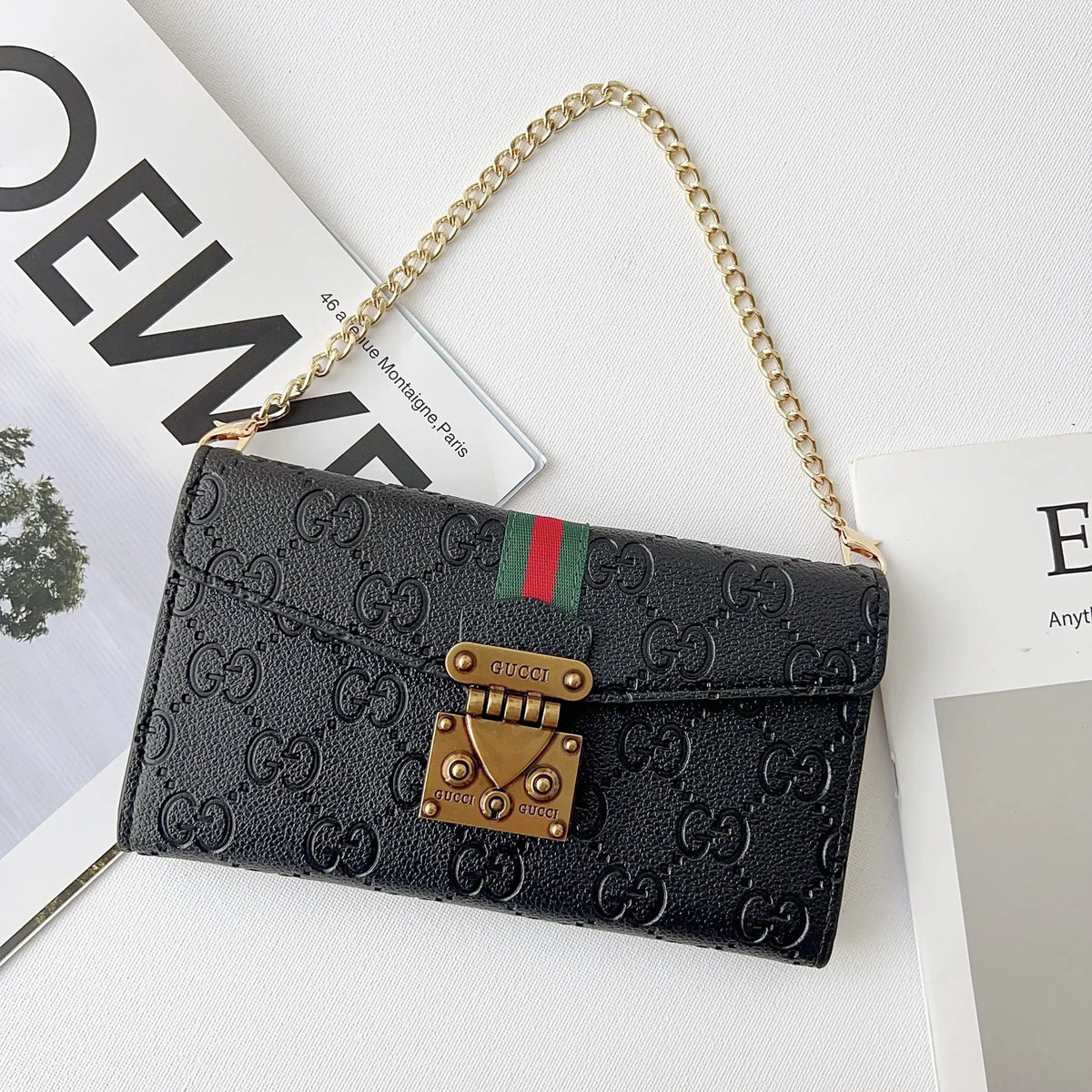 AAOO Luxuriöse Crossbody-Brieftasche aus schlichtem Leder für iPhone 12-17