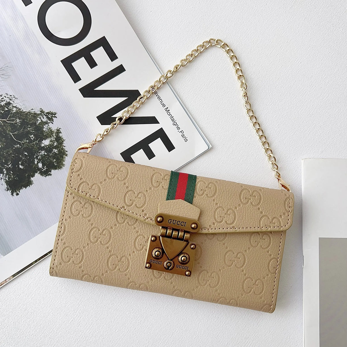 AAOO Luxuriöse Crossbody-Brieftasche aus schlichtem Leder für iPhone 12-17
