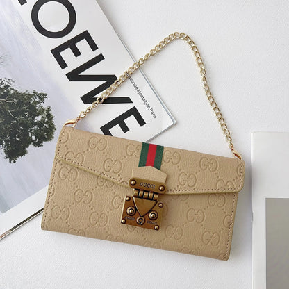AAOO Luxuriöse Crossbody-Brieftasche aus schlichtem Leder für iPhone 12-17