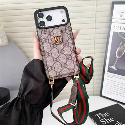 AAOO Leather Card Holder Phone Case Crossbody for iPhone 12-17 Series