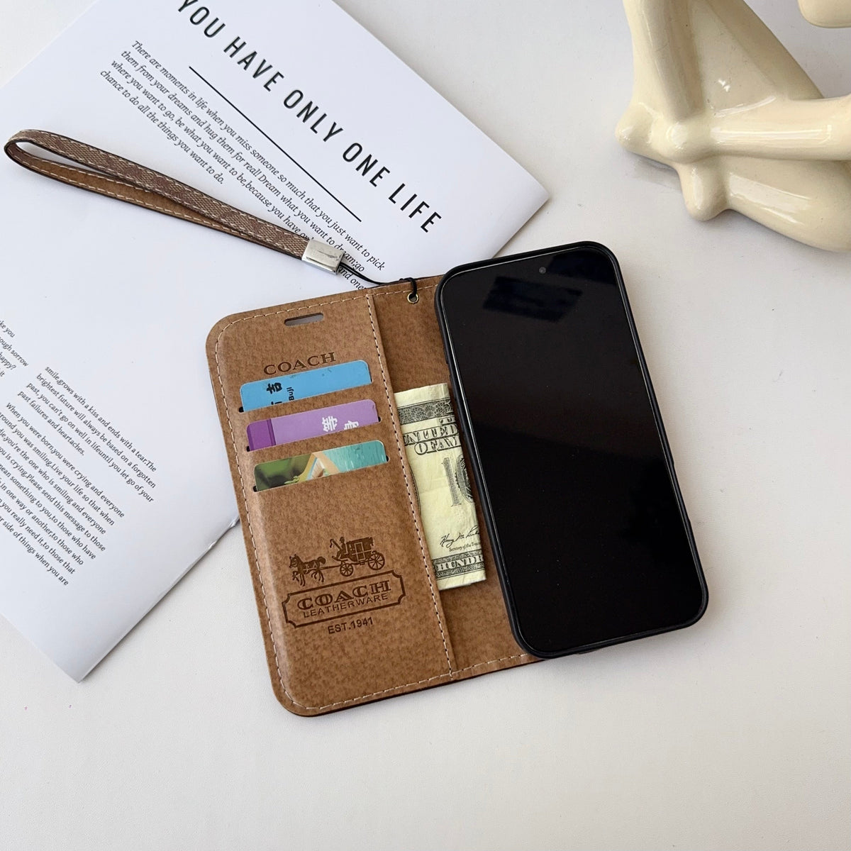 AAOO Leather Fold iPhone Case With Wallet And Strap