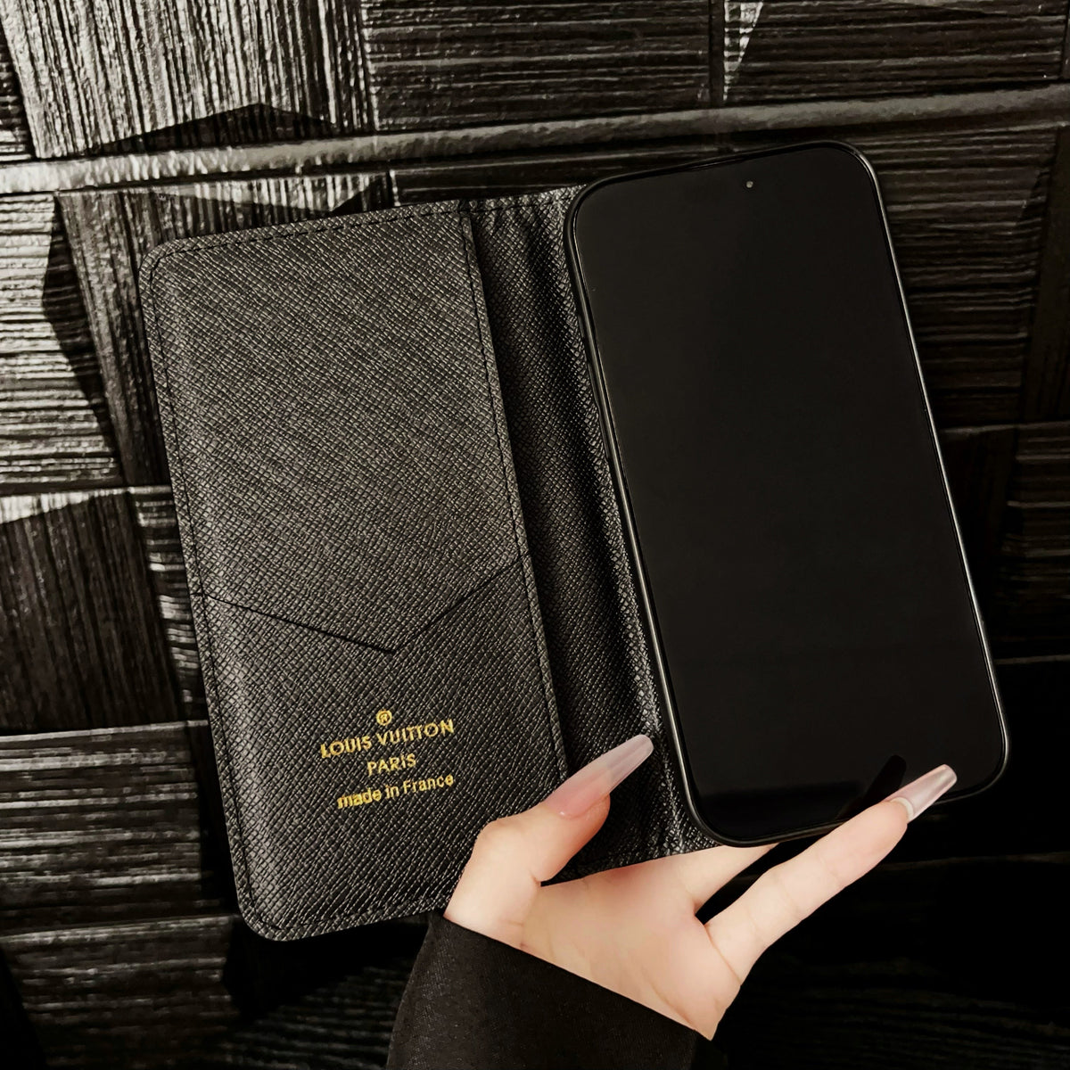 AAOO Premium Leder Folio iPhone Hülle mit Kartenhalter