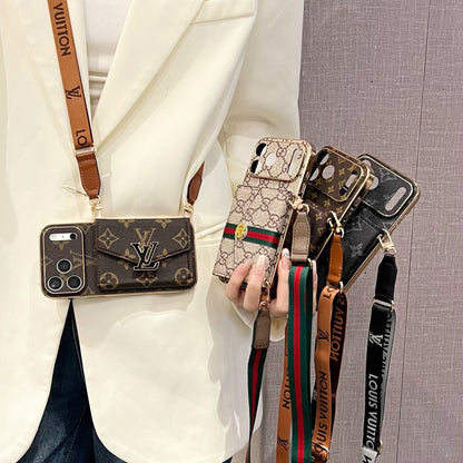 AAOO Elegante Leder iPhone Hülle mit Kartenetui und Umhängeband