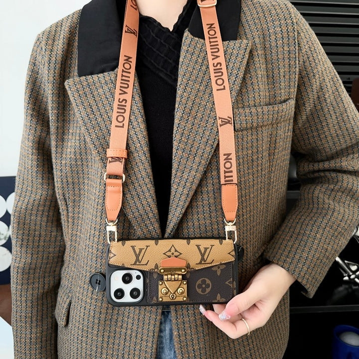 AAOO LUXURY LOCK CARD BAG CROSSBODY CHAIN IPHONE CASE