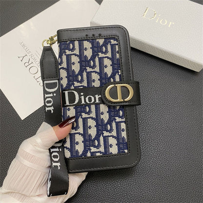 AAOO Luxury Canvas Wallet Phone Case with Wristlet Strap for iPhone 12-17