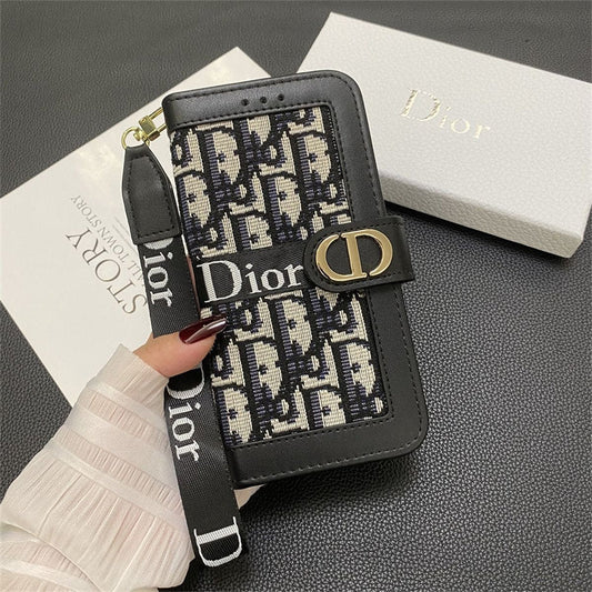 AAOO Luxury Canvas Wallet Phone Case with Wristlet Strap for iPhone 12-17