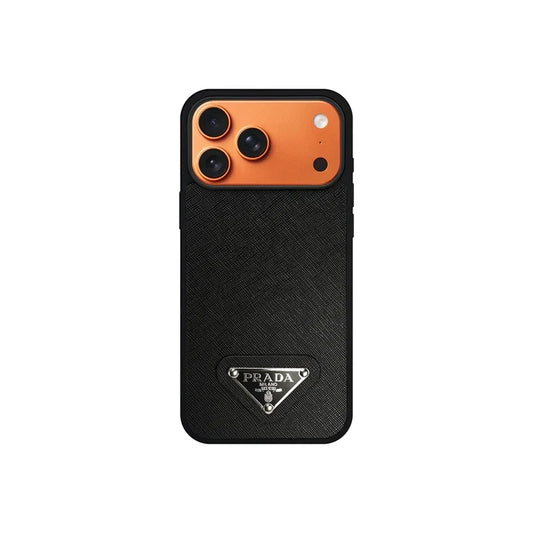 AAOO Premium Saffiano Leather Phone Case with Metallic Badge for iPhone 12-17 Series