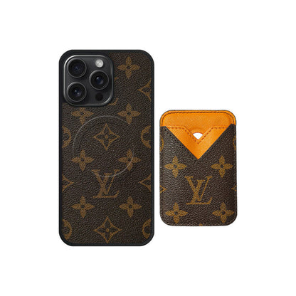 AAOO Set Magsafe Cardholder Orange Brown with Phone Case For iPhone 12-17 Series