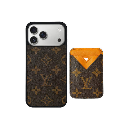 AAOO Set Magsafe Cardholder Orange Brown with Phone Case For iPhone 12-17 Series