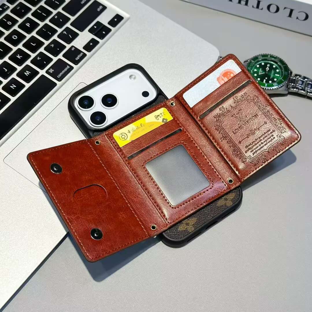 AAOO Luxury Card Holder Wallet Style Phone Case for iPhone 12-17 Series