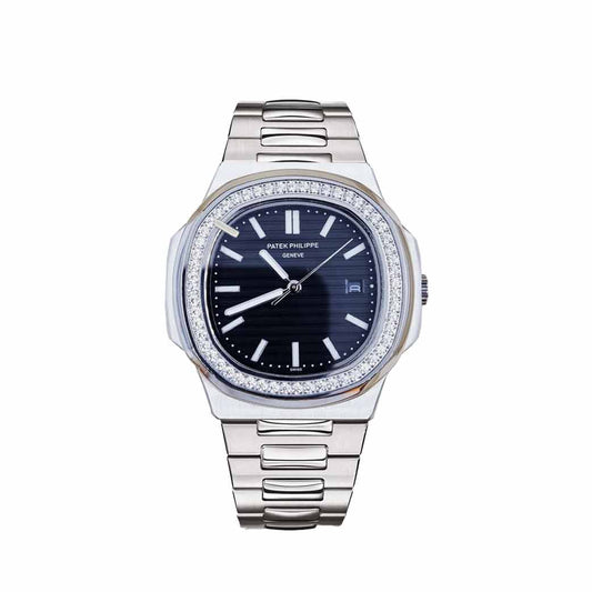 AAOO Nautilus Silver Black Sertie Uhr
