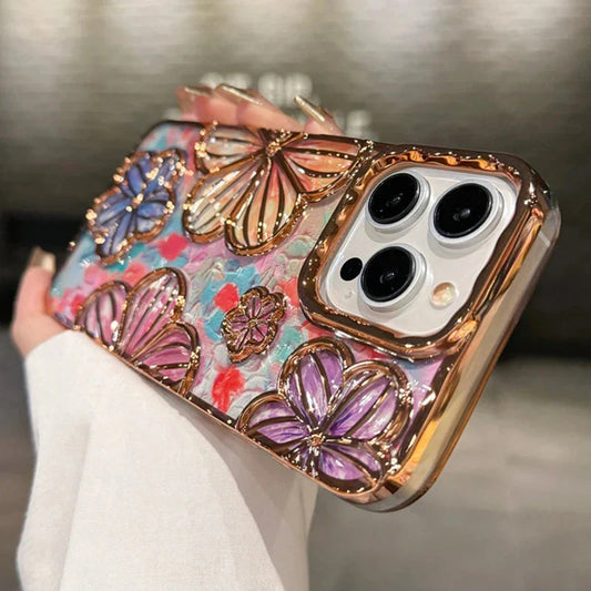 AAOO LUXURY PLATING FASHION FLOWERS PHONE CASE FOR IPHONE