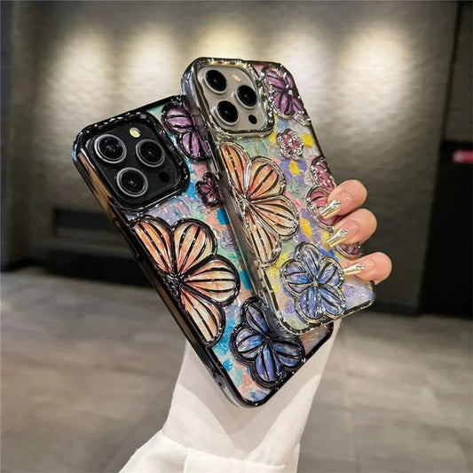 AAOO LUXURY PLATING FASHION FLOWERS PHONE CASE FOR IPHONE