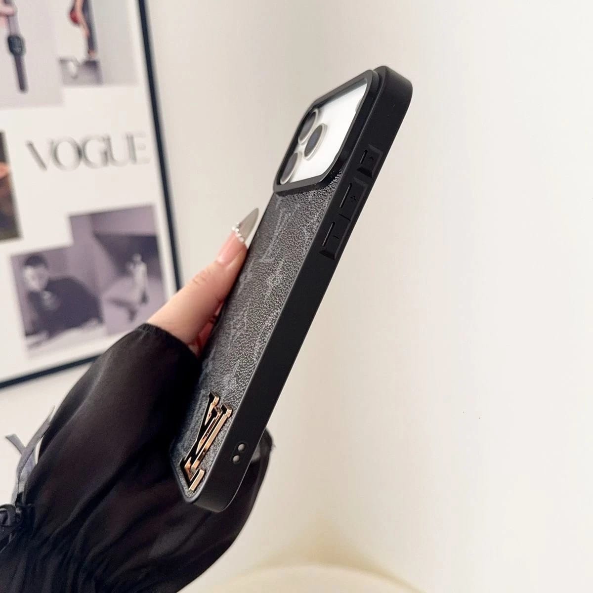 AAOO Luxury Leather with Black Phone Case for iPhone 13-17