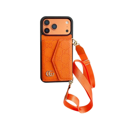 AAOO Luxury Plain Leather Crossbody Wallet Phone Case For iPhone 12-17