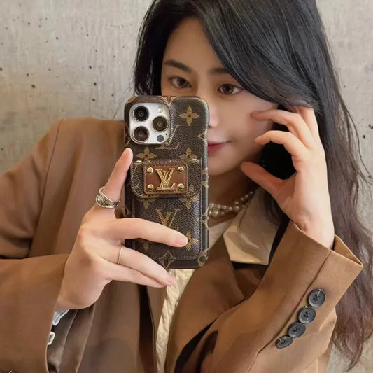 AAOO Canvas Back Card Holder Classic Signature Leather iPhone Case