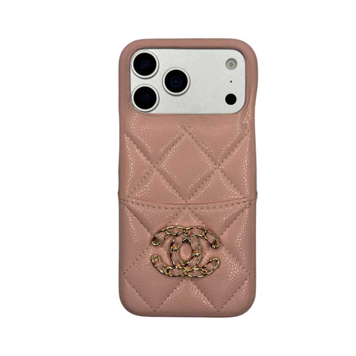Chanel Quilted Caviar Leather Case with Chain Logo Emblem for iPhone 13-18 Pro & Pro Max