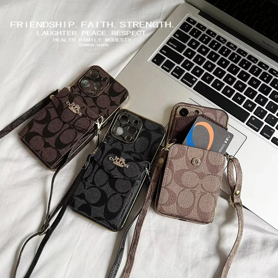 AAOO Luxury Accordion Card Holder Leather Crossbody Apple iPhone Case