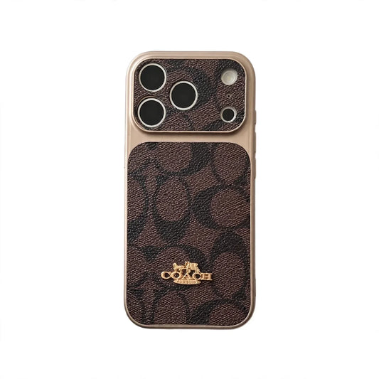AAOO Premium Embossed Leather Phone Case with Gold For iPhone 13-17 with Gold
