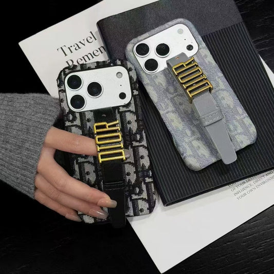 AAOO Luxury Phone Case with Adjustable Gold-Tone Hand Strap For iPhone 12-17 Series