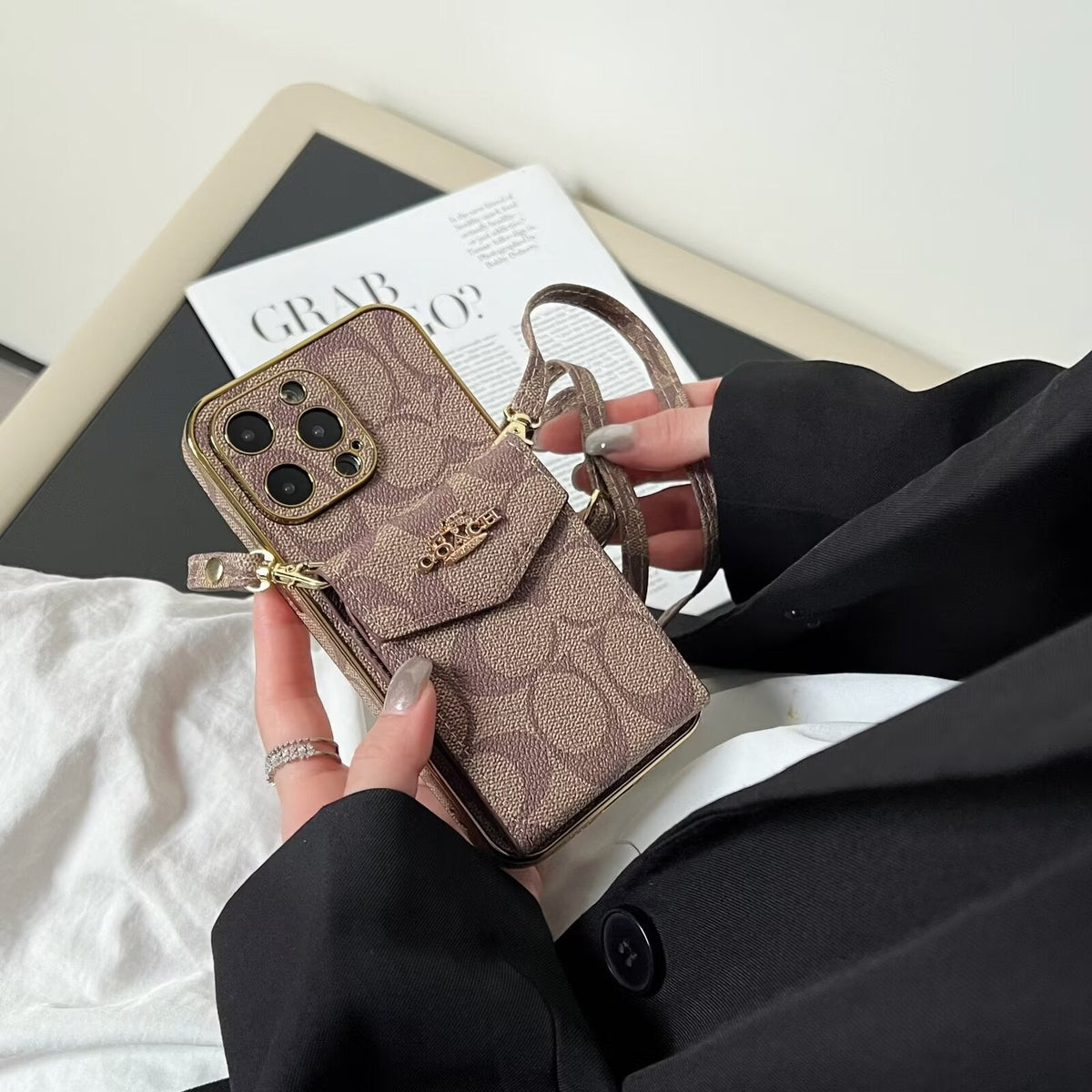 AAOO Luxury Accordion Card Holder Leather Crossbody Apple iPhone Case