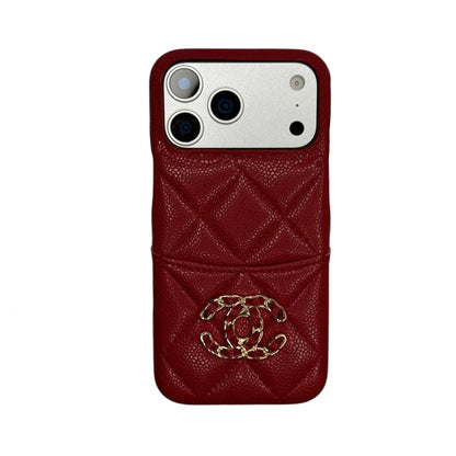 Chanel Quilted Caviar Leather Case with Chain Logo Emblem for iPhone 13-18 Pro & Pro Max
