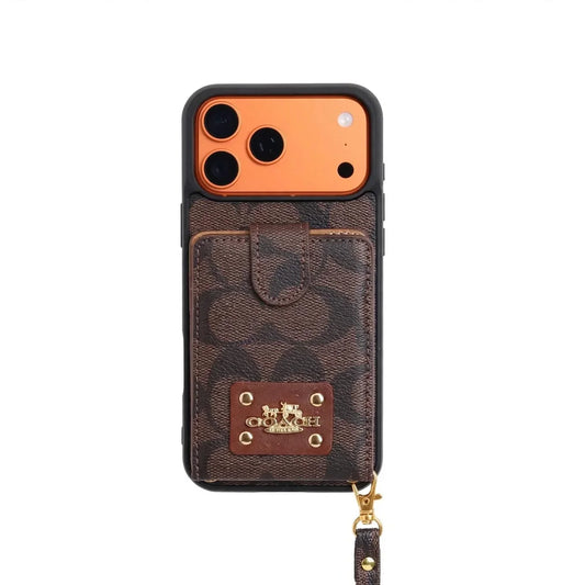 AAOO Luxury Card Holder Phone Case with Strap for iPhone 12-17 Series