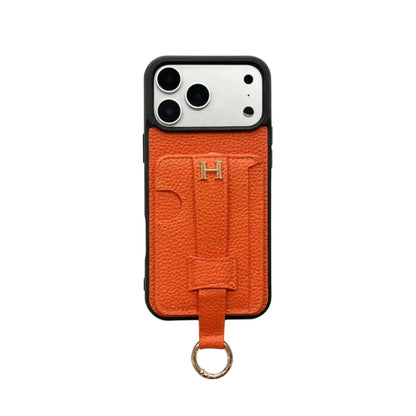 AAOO Luxuriöse iPhone-Hülle aus genarbtem Leder mit Geldbörsenfach und Handschlaufe