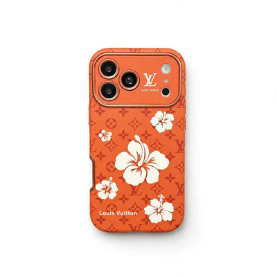 AAOO Orange Phone Case Decorated with Beautiful Floral Patterns for iPhone 12-17 Series
