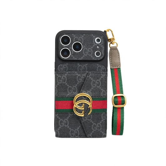 AAOO Luxury Wallet iPhone Case with Crossbody Lanyard Strap