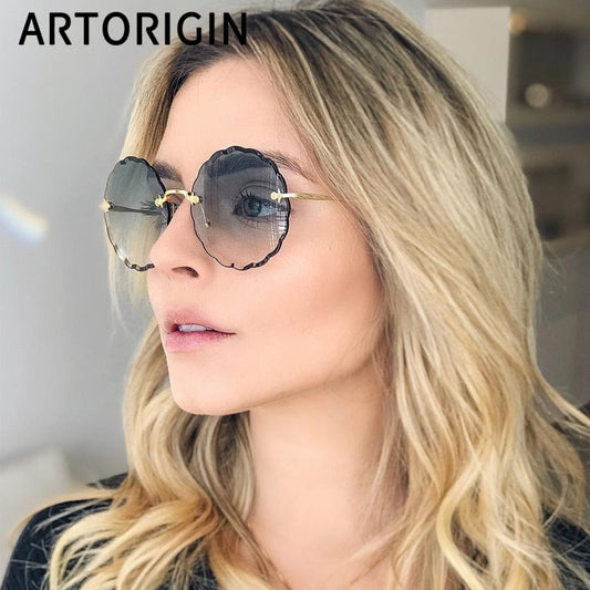AAOO Luxury Round Sunglasses Women Rimless Sun Glasses for Female Tint Fashion