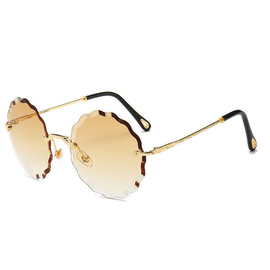 AAOO Luxury Round Sunglasses Women Rimless Sun Glasses for Female Tint Fashion
