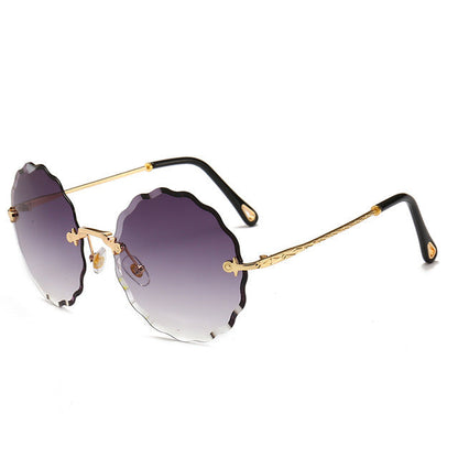 AAOO Luxuriöse runde Sonnenbrille Damen Randlose Sonnenbrille für Damen Getönte Mode
