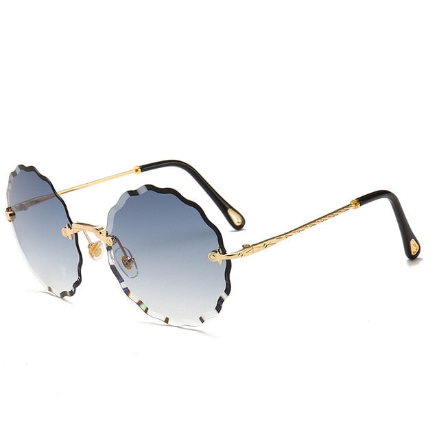 AAOO Luxuriöse runde Sonnenbrille Damen Randlose Sonnenbrille für Damen Getönte Mode