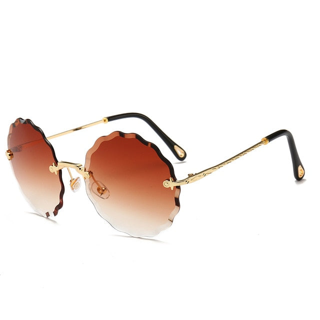 AAOO Luxuriöse runde Sonnenbrille Damen Randlose Sonnenbrille für Damen Getönte Mode