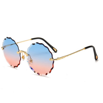 AAOO Luxuriöse runde Sonnenbrille Damen Randlose Sonnenbrille für Damen Getönte Mode