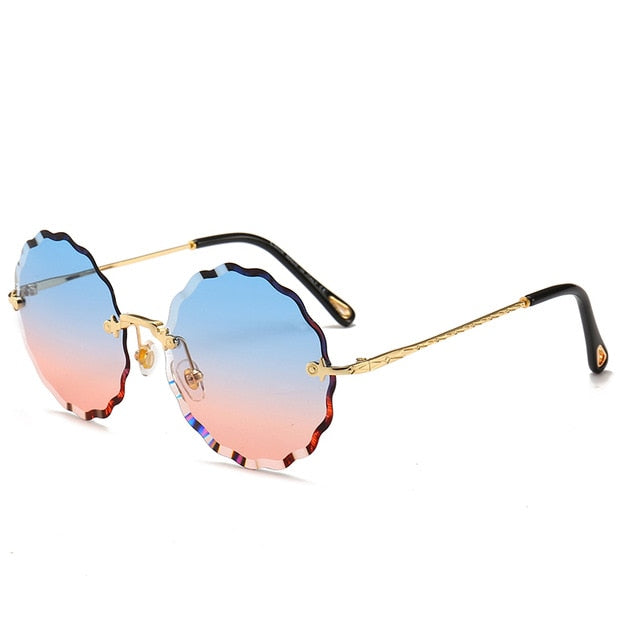 AAOO Luxuriöse runde Sonnenbrille Damen Randlose Sonnenbrille für Damen Getönte Mode