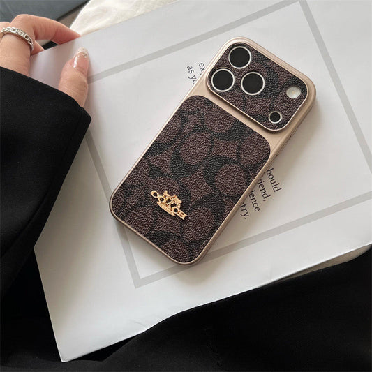 AAOO Premium Embossed Leather Phone Case with Gold For iPhone 13-17 with Gold