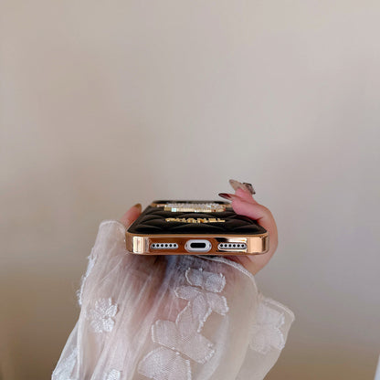 AAOO Leather Phone Case Diamond with Gold Label For iPhone 17/ 16 /15 14
