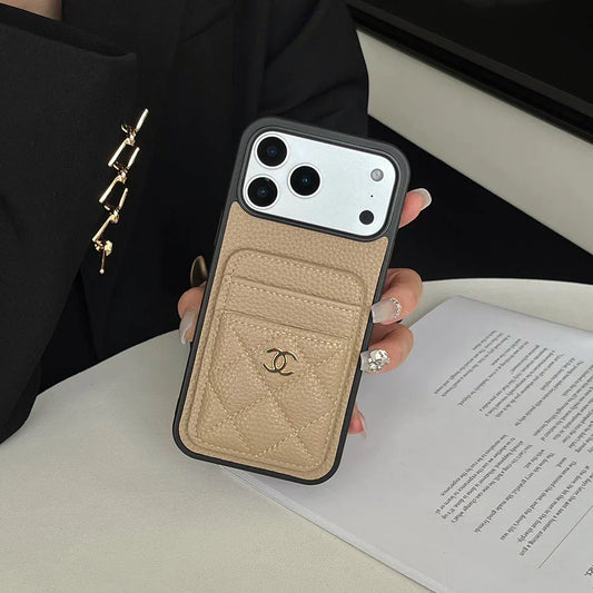 AAOO Leather Phone Case and Two Card Slots with Gold Label For iPhone 17/ 16 /15 14