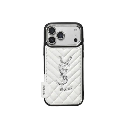 Luxury Rhinestone YSL Quilted Leather Phone Case For iPhone 13-18 Pro & Pro Max