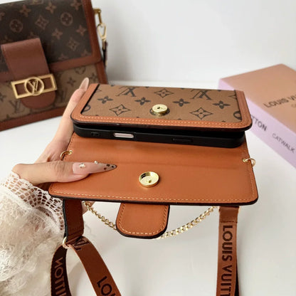 AAOO Luxuriöse iPhone-Lederhülle mit Flip Wallet und Umhängegurt